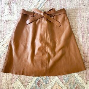 Genuine Napa Leather Massimo Dutti A Line Skirt, Tie Waist, Brown, Size M